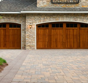 Pavers, custom doors, and stone on custom home.